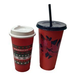 Starbucks Two Holiday Christmas Reusable Cups Hot & Cold